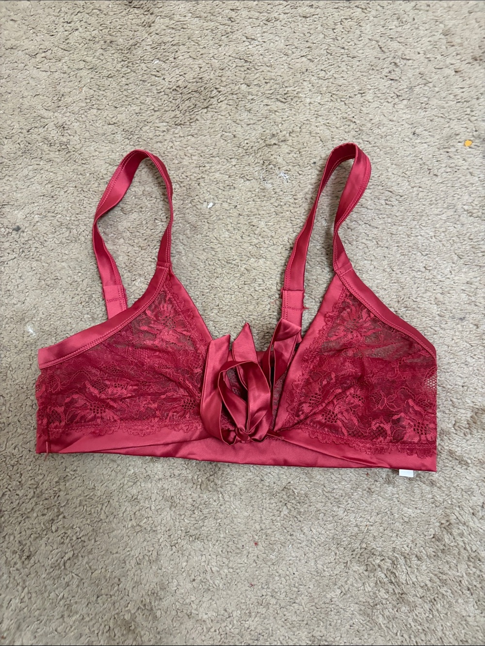 Red Lace Satin Bralette - Women Intimates